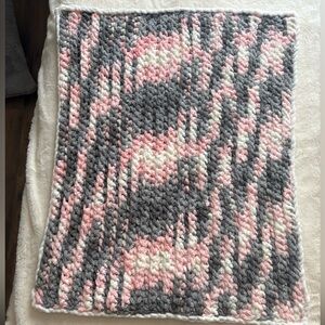 Handmade Chunky Knit Throw Blanket - Pink, Gray & Cream